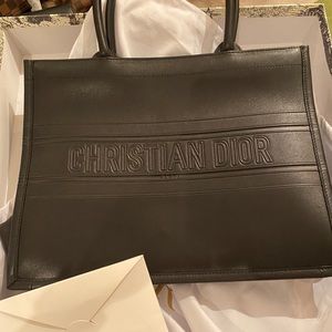Christian Dior black leather medium tote